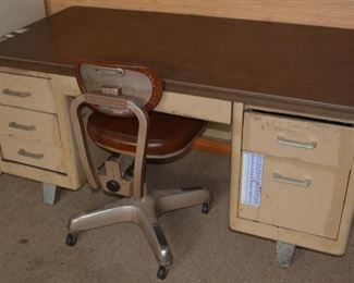 Vintage Metal Tanker Desk, Chair