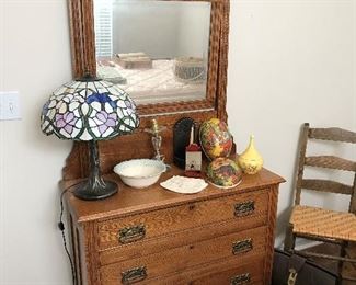 Antique Oak Dresser and Mirror - 