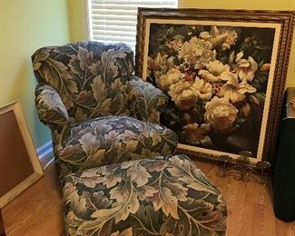 Nice Comfy Chair and Ottoman.  Large Oil Painting