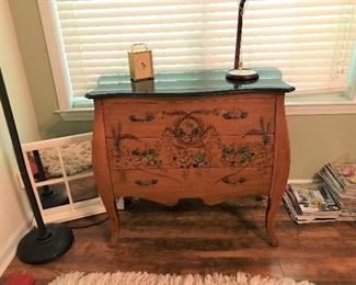 3 drawer hand painted marble top chest