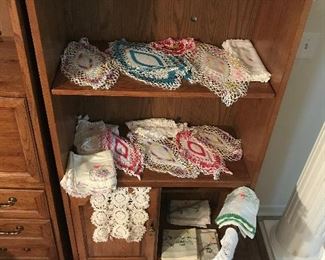 Hand made crochet items, hand stitched dresser runners.