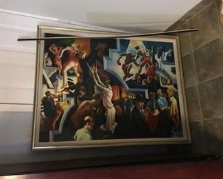 Oil on Canvas, by listed artist Zakav. After Benton's wall murals which are now on Exhibit in Metropolitan Museum.
