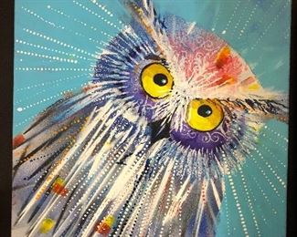 Canvas multi color owl oil painting