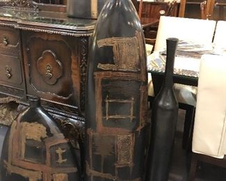 Large Black and Brown painted pottery set