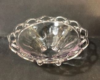 Lace footed depression glass bowl