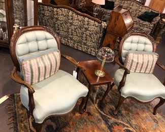 Pair of Wood Tufted Chairs 