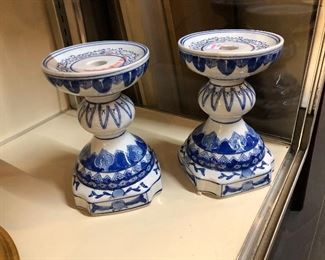 Blue White Candle Stick Holders