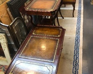 Vintage Coffee Table and End Tables Leather Tops