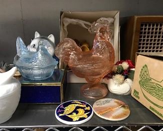 Covered glass roosters