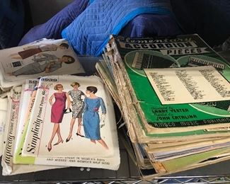 Tons of fabric, patterns, yarn, and sheet music