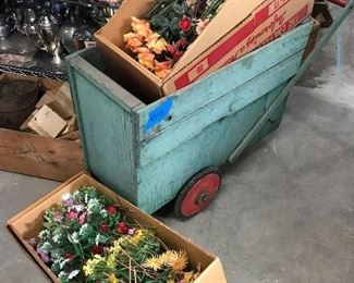 Old wood cart and floral decor