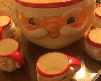 H & H Vintage Santa punch bowl, cups and ladle. Mint condition. Not available at a discounted price.