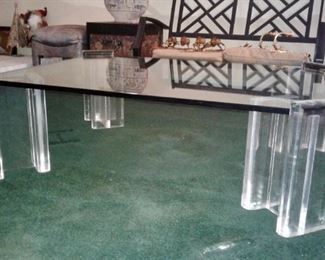 1970’s Glass Top Coffee Table with Acrylic Legs
