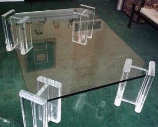 1970’s Glass Top Coffee Table with Acrylic Legs