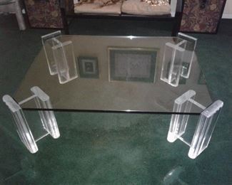 1970’s Glass Top Coffee Table with Acrylic Legs