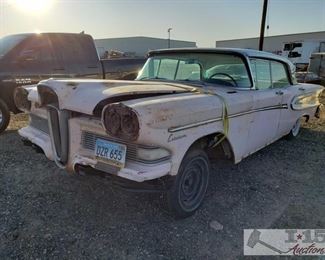 98:
1958 Edsel Corsair/Citation 4dr Hardtop, light pink
1958 Edsel Corsair/Citation 4dr Hardtop, light pink, Serial No. X8WX705103, NO motor, automatic transmission, 41764 chasis miles, plate - DZR 655