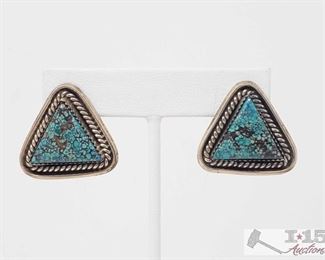 297:" Vintage Turquoise Post Earrings, 16.7g
Sterling Silver | Genuine Turquoise & Coral | Vintage Turquoise Post Earrings | Navajo Native American Southwest Indian Jewelry | Dimensions: Earrings: 1" x 1" (for both) | Signed: TP weighs approx 16.7g
Metal Type: Sterling Silver
Gemstones: Turquoise
Low Estimate: $200
High Estimate: $400