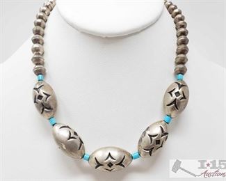301: Sterling Silver Old Pawn Navajo Pearls Necklace, 41.3g
Sterling Silver | Genuine Turquoise | Old Pawn Navajo Pearls Necklace | Navajo Native American Southwest Indian Jewelry, Sterling Silver Necklace weighs approx 41.3g measures approx 16"
Metal Type: Sterling Silver
Low Estimate: $400
High Estimate: $600