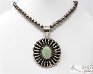 304: Vintage Sterling Opal Pendant & Vintage Beads Necklace, 65g
Sterling Silver | Genuine Sterling Opal | Vintage Sterling Opal Pendant & Vintage Beads Necklace | Navajo Native American Southwest Indian Jewelry | Dimensions: Necklace: approx 20" length, 2" x 3" center pendent, 17mm x 20mm stone | Signed: B Lee weighs approx 65g
Metal Type: Sterling Silver
Gemstones: Opal
Low Estimate: 750
High Estimate: 900