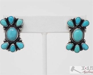 342:
Eleanor Largo Turquoise Post Sterling Silver Earrings, 10.6g
Sterling Silver | Genuine Sonoran Turquoise | Eleanor Largo Turquoise Post Earrings | Navajo Native American Southwest Indian Jewelry | Dimensions: Earrings: .75" x 1" (for both) | Signed: E Largo weighs approx 10.6g
Metal Type: Sterling Silver
Gemstones: Turquoise
Low Estimate: 200
High Estimate: 300
