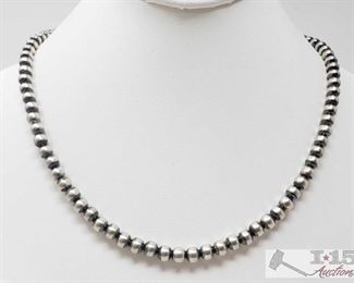 349:
Striking Sterling Silver Navajo 6mm Beads Length 20"
Wear alone stacked with other Navajo beads or with your favorite pendent!!
Sterling Silver Navajo 6mm Beads Length 20 weighs approx 21.7g