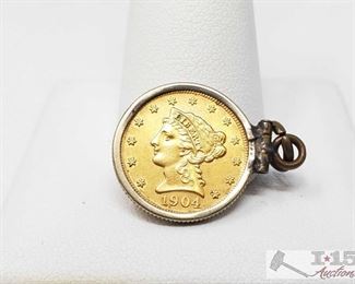 402:
1904 Gold US Liberty Head 2.5 Dollar
1904 Gold US Liberty Head 2.5 Dollar weighs approx 5g