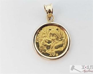 405:
14k 2005 Panda Coin Pendant, 2g
This is a beautiful collectors grade 14k 2005 20 Yuan 1/20 oz gold panda coin pendant weighs approx 2g measures approx 1" According to research this coin has a mintage of only 89,500 and many have been made into jewelry. GREAT FIND!!
2of2 OS19-018517.7