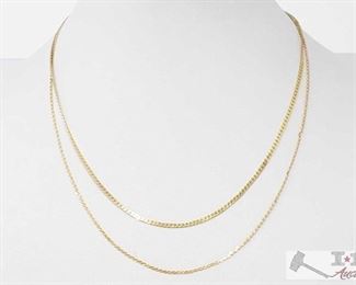 506:
Two 14k Gold Necklaces, 6.2g
2 14k Gold Necklaces weighs approx 6.2g measures from approx 7.5" to 8"