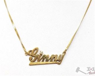 525:
14k Gold Name Necklace with Diamond, 4.9g
Weighs approx 4.9g, measures approx 15"
#19 2/8