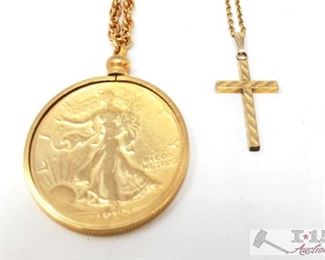 754: Coin Pendant Necklace and Cross Pendant Necklace
1 Coin Pendant Necklace and 1 Cross Pendant Necklace measures approx from 10.5" to 11"