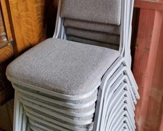 6646:
Twelve Cushioned Gray Chairs
In excellent condition! Here are 12 nice stackable steel construction conference chairs with gray padded backs and seats. Great to have on hand for large gatherings!
