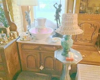 Several marble top commodes/wash stands