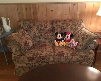 Matching love seat. Nice & comfy!! Minnie & Mickey Mouse stuffed toys.