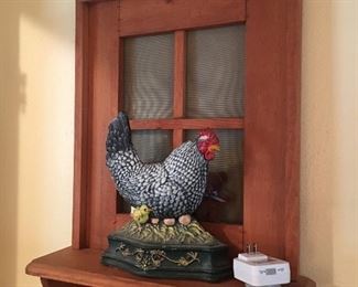 Wall shelf & cast iron chicken door stop