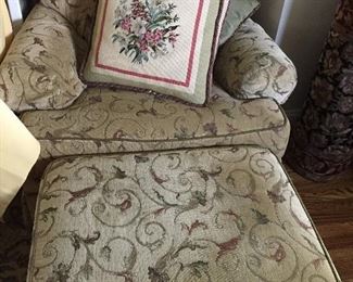              UPHOLSTERED OVERSTUFFED CHAIR WITH      MATCHING OTTOMAN