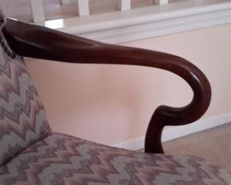 Pair of lovely Ethan Allen Queen Anne high back armchairs with nailhead trim in beautiful condition!