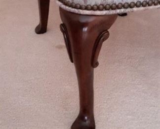 Pair of lovely Ethan Allen Queen Anne high back armchairs with nailhead trim in beautiful condition!