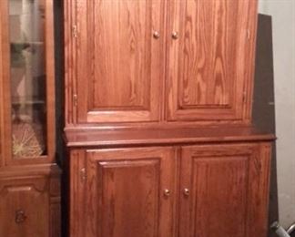 2 Piece Solid Oak custom made cabients with wine glass holders and lots of drawers and storage!