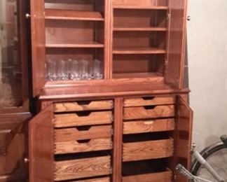 2 Piece Solid Oak custom made cabients with wine glass holders and lots of drawers and storage!