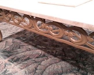Marble top with metal base coffee and end table.