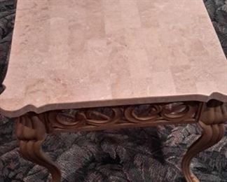 Marble top with metal base coffee and end table.