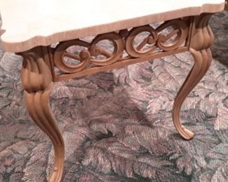 Marble top with metal base coffee and end table.