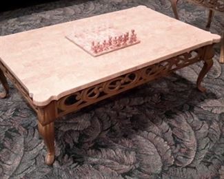 Marble top with metal base coffee and end table.