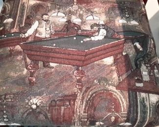 Three billiard spectator chairs with cup and cue stick holders, foot rests.