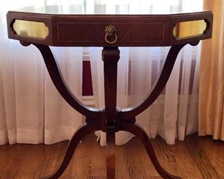 Antique Leather Top Drum Table with reflective accents
