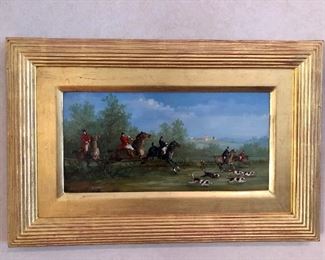 English, 20th century. Pair of oil paintings depicting a hunt scene and a polo scene. Each signed in lower corner "A. LERREN". Pair contained in matching frames. 
