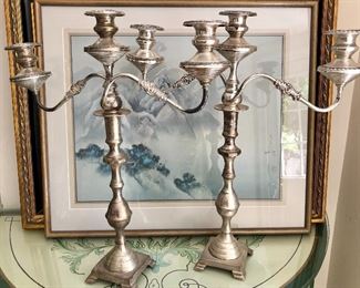 Antique silver plate candelabras