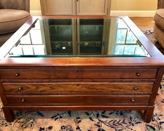 Ethan Allen Captains Display-top coffee table with drawers