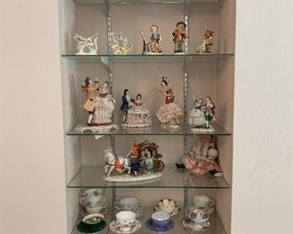 Figurines, cup and saucers, plates, Dresden, Hummel
