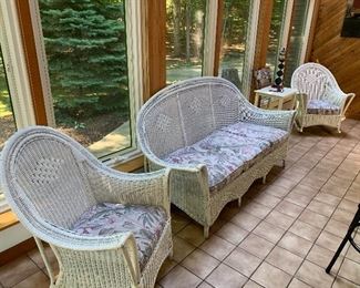 Antique White Wicker Rocker, Sofa and Chair is very good condition.  Cushions have actual springs underneath.  Quality made